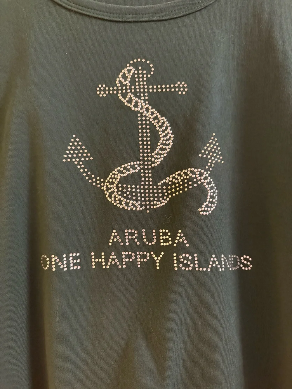 Aruba One Happy Islands Rhinestone Anchor Tee - Green